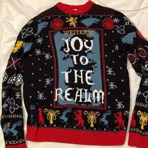 NWOT Game Of Thrones Deck The Wall Blue Sweater Holiday Ugly Christmas men’s s